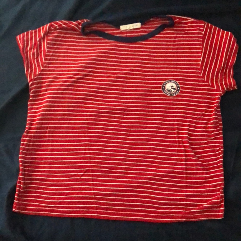 red and white short sleeve top